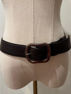 Prada Black Leather Belt with Antiqued Metal Buckle